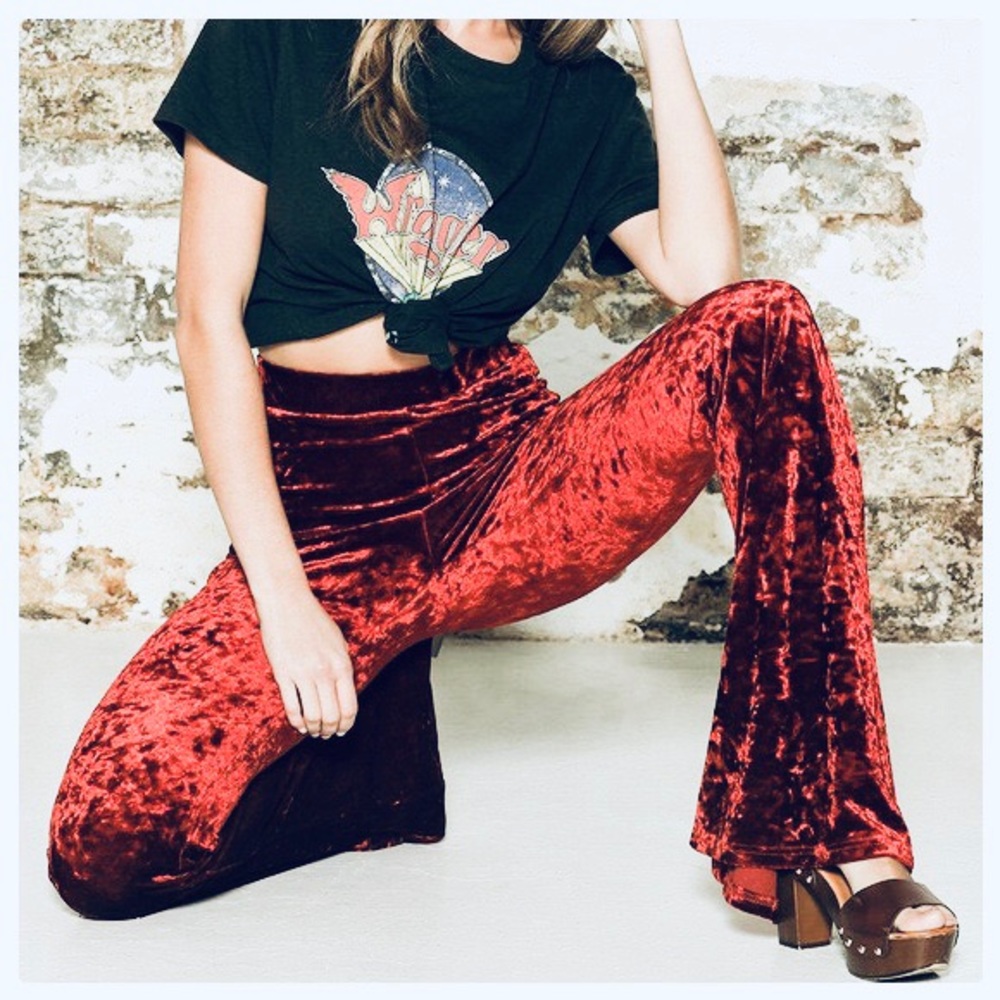 *LAST ONE* Jimi Hendrix Red Velvet Flare Pants - Picture 2 of 8